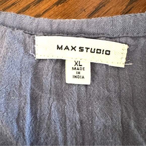 Max Studio Blue Embroidered Boho Peasant Top 3/4 Sleeve - Picture 5 of 9